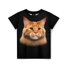 Детская футболка 3D с принтом Мейн-кун 6 в Новосибирске, 100% гипоаллергенный полиэфир | прямой крой, круглый вырез горловины, длина до линии бедер, чуть спущенное плечо, ткань немного тянется | Тематика изображения на принте: кот | котенок | котик | котэ | кошка | мейн кун | мейнкун | мэйн кун | мэйнкун