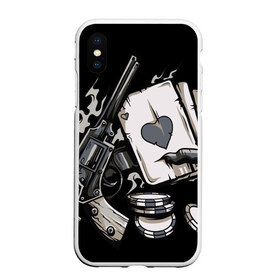 Чехол для iPhone XS Max матовый с принтом Смертельная игра в Новосибирске, Силикон | Область печати: задняя сторона чехла, без боковых панелей | карты | пистолет | покер | ствол