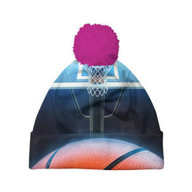 Шапка 3D c помпоном с принтом Баскетбол в Новосибирске, 100% полиэстер | универсальный размер, печать по всей поверхности изделия | basketball | кольцо | корзина