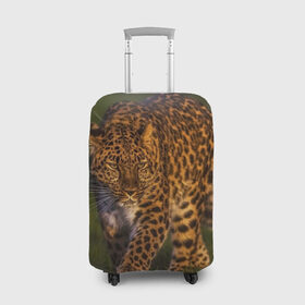 Чехол для чемодана 3D с принтом Дальневосточный леопард в Новосибирске, 86% полиэфир, 14% спандекс | двустороннее нанесение принта, прорези для ручек и колес | дикая кошка | леопард | природа | хищник