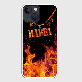 Чехол для iPhone 13 mini с принтом Павел в Новосибирске,  |  | black background | chain | fire | name | paul | stars | звезды | имя | огонь | павел | цепь | черный фон