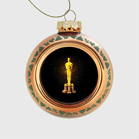 Стеклянный ёлочный шар с принтом Оскар в Новосибирске, Стекло | Диаметр: 80 мм | американская киноакадемия | золото | кинематограф | кино | кинофестиваль | награда | премия оскар