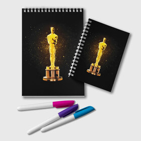 Блокнот с принтом Оскар в Новосибирске, 100% бумага | 48 листов, плотность листов — 60 г/м2, плотность картонной обложки — 250 г/м2. Листы скреплены удобной пружинной спиралью. Цвет линий — светло-серый
 | американская киноакадемия | золото | кинематограф | кино | кинофестиваль | награда | премия оскар