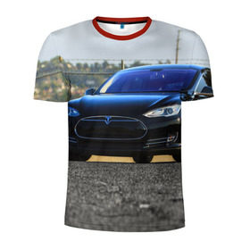 Мужская футболка 3D спортивная с принтом Tesla в Новосибирске, 100% полиэстер с улучшенными характеристиками | приталенный силуэт, круглая горловина, широкие плечи, сужается к линии бедра | 