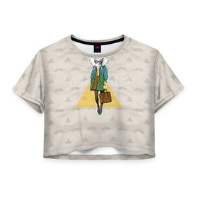 Женская футболка 3D укороченная с принтом Хипстер 1 в Новосибирске, 100% полиэстер | круглая горловина, длина футболки до линии талии, рукава с отворотами | 