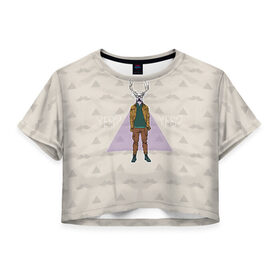 Женская футболка 3D укороченная с принтом Хипстер 11 в Новосибирске, 100% полиэстер | круглая горловина, длина футболки до линии талии, рукава с отворотами | 