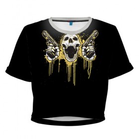 Женская футболка 3D укороченная с принтом Череп 23 в Новосибирске, 100% полиэстер | круглая горловина, длина футболки до линии талии, рукава с отворотами | skull | skulls | кости | скелет | череп
