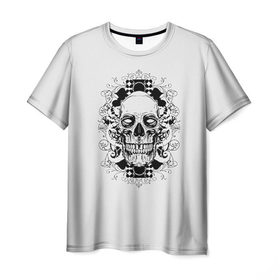 Мужская футболка 3D с принтом Череп 33 в Новосибирске, 100% полиэфир | прямой крой, круглый вырез горловины, длина до линии бедер | Тематика изображения на принте: skull | skulls | кости | скелет | череп