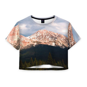 Женская футболка 3D укороченная с принтом Свет и тень в Новосибирске, 100% полиэстер | круглая горловина, длина футболки до линии талии, рукава с отворотами | горы | пейзаж