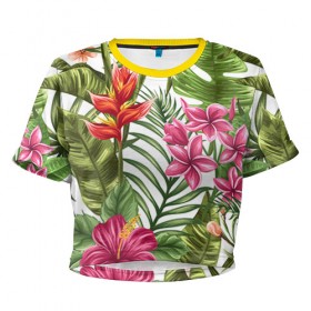 Женская футболка 3D укороченная с принтом Фэшн 6 в Новосибирске, 100% полиэстер | круглая горловина, длина футболки до линии талии, рукава с отворотами | паттерн | цветы