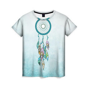 Женская футболка 3D с принтом Ловец снов в Новосибирске, 100% полиэфир ( синтетическое хлопкоподобное полотно) | прямой крой, круглый вырез горловины, длина до линии бедер | dreamcatcher | индейцы | ловец снов | перья | трибал | этника | этно