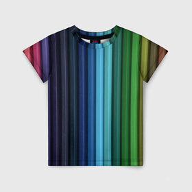 Детская футболка 3D с принтом Цветные карандаши в Новосибирске, 100% гипоаллергенный полиэфир | прямой крой, круглый вырез горловины, длина до линии бедер, чуть спущенное плечо, ткань немного тянется | Тематика изображения на принте: карандаши | краски | полоски | рисование | узоры | цветные