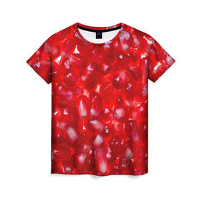Женская футболка 3D с принтом Зерна граната в Новосибирске, 100% полиэфир ( синтетическое хлопкоподобное полотно) | прямой крой, круглый вырез горловины, длина до линии бедер | гранат | еда | зерна | красный | сладкое | фрукты