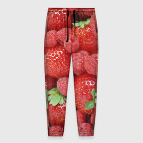 Мужские брюки 3D с принтом Ягоды в Новосибирске, 100% полиэстер | манжеты по низу, эластичный пояс регулируется шнурком, по бокам два кармана без застежек, внутренняя часть кармана из мелкой сетки | десерт | еда | клубника | красный | малина | сладкое | ягоды