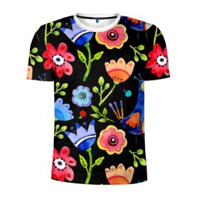 Мужская футболка 3D спортивная с принтом цветочный принт в Новосибирске, 100% полиэстер с улучшенными характеристиками | приталенный силуэт, круглая горловина, широкие плечи, сужается к линии бедра | акварель | графика | зелень | лес | лето | листья | принт | рисунок | цветок