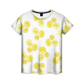 Женская футболка 3D с принтом Lemons в Новосибирске, 100% полиэфир ( синтетическое хлопкоподобное полотно) | прямой крой, круглый вырез горловины, длина до линии бедер | lemon | лимон | паттерн
