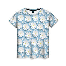 Женская футболка 3D с принтом Ромашки в Новосибирске, 100% полиэфир ( синтетическое хлопкоподобное полотно) | прямой крой, круглый вырез горловины, длина до линии бедер | объёмный | ромашки | трёхмерный | цветы