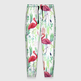 Мужские брюки 3D с принтом Цветы и бабочки 2 в Новосибирске, 100% полиэстер | манжеты по низу, эластичный пояс регулируется шнурком, по бокам два кармана без застежек, внутренняя часть кармана из мелкой сетки | растения | фламинго