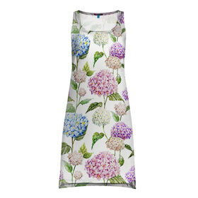 Платье-майка 3D с принтом Цветы и бабочки 4 в Новосибирске, 100% полиэстер | полуприлегающий силуэт, широкие бретели, круглый вырез горловины, удлиненный подол сзади. | акварель | нежный | паттерн | цветочек | цветочный