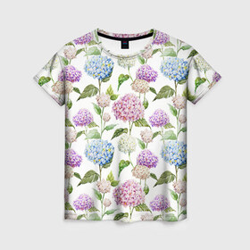 Женская футболка 3D с принтом Цветы и бабочки 4 в Новосибирске, 100% полиэфир ( синтетическое хлопкоподобное полотно) | прямой крой, круглый вырез горловины, длина до линии бедер | акварель | нежный | паттерн | цветочек | цветочный