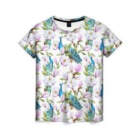 Женская футболка 3D с принтом Цветы и бабочки 6 в Новосибирске, 100% полиэфир ( синтетическое хлопкоподобное полотно) | прямой крой, круглый вырез горловины, длина до линии бедер | акварель | нежный | паттерн | цветочек | цветочный