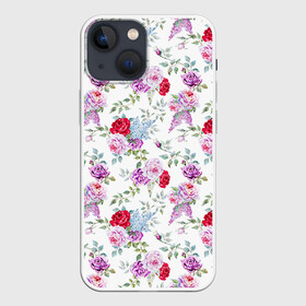 Чехол для iPhone 13 mini с принтом Цветы и бабочки 8 в Новосибирске,  |  | акварель | бабочка | нежный | рисунок | роза | сирень | цветочек | цветочный | цветы