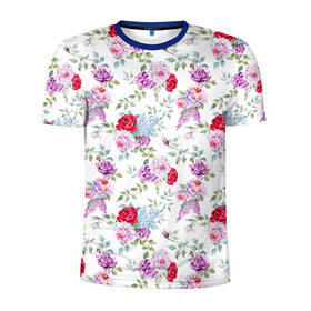 Мужская футболка 3D спортивная с принтом Цветы и бабочки 8 в Новосибирске, 100% полиэстер с улучшенными характеристиками | приталенный силуэт, круглая горловина, широкие плечи, сужается к линии бедра | акварель | бабочка | нежный | рисунок | роза | сирень | цветочек | цветочный | цветы
