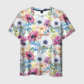 Мужская футболка 3D с принтом Цветы и бабочки 10 в Новосибирске, 100% полиэфир | прямой крой, круглый вырез горловины, длина до линии бедер | маки | паттерн