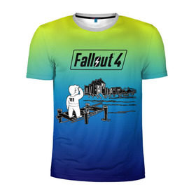 Мужская футболка 3D спортивная с принтом Волт-бой Fallout 4 в Новосибирске, 100% полиэстер с улучшенными характеристиками | приталенный силуэт, круглая горловина, широкие плечи, сужается к линии бедра | Тематика изображения на принте: fallout 4 | vault boy | волт бой | фаллаут