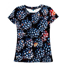 Женская футболка 3D с принтом Ежевика в Новосибирске, 100% полиэфир ( синтетическое хлопкоподобное полотно) | прямой крой, круглый вырез горловины, длина до линии бедер | фото | ягоды