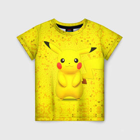 Детская футболка 3D с принтом Pikachu в Новосибирске, 100% гипоаллергенный полиэфир | прямой крой, круглый вырез горловины, длина до линии бедер, чуть спущенное плечо, ткань немного тянется | Тематика изображения на принте: pikachu | pokeboll | pokemon | пикачу | покеболл | покемон