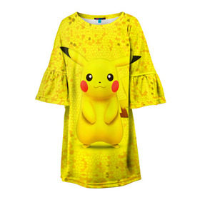 Детское платье 3D с принтом Pikachu в Новосибирске, 100% полиэстер | прямой силуэт, чуть расширенный к низу. Круглая горловина, на рукавах — воланы | Тематика изображения на принте: pikachu | pokeboll | pokemon | пикачу | покеболл | покемон