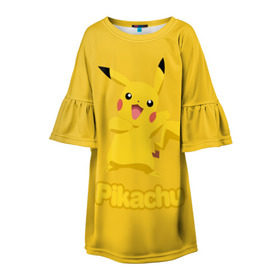 Детское платье 3D с принтом Pikachu в Новосибирске, 100% полиэстер | прямой силуэт, чуть расширенный к низу. Круглая горловина, на рукавах — воланы | Тематика изображения на принте: pikachu | pokeboll | pokemon | пикачу | покеболл | покемон
