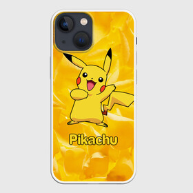 Чехол для iPhone 13 mini с принтом Пикачу на золотом фоне в Новосибирске,  |  | pikachu | pokeboll | pokemon | пикачу | покеболл | покемон