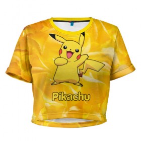 Женская футболка 3D укороченная с принтом Pikachu в Новосибирске, 100% полиэстер | круглая горловина, длина футболки до линии талии, рукава с отворотами | pikachu | pokeboll | pokemon | пикачу | покеболл | покемон