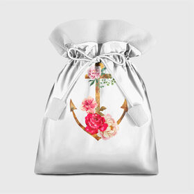 Подарочный 3D мешок с принтом Якорь с цветами в Новосибирске, 100% полиэстер | Размер: 29*39 см | Тематика изображения на принте: акварель | бабочка | нежный | рисунок | роза | сирень | цветочек | цветочный | цветы