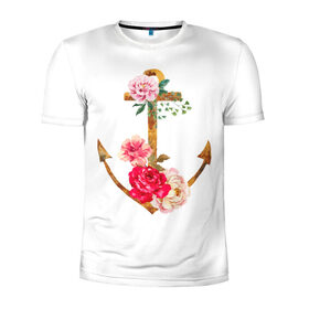 Мужская футболка 3D спортивная с принтом Якорь с цветами в Новосибирске, 100% полиэстер с улучшенными характеристиками | приталенный силуэт, круглая горловина, широкие плечи, сужается к линии бедра | акварель | бабочка | нежный | рисунок | роза | сирень | цветочек | цветочный | цветы