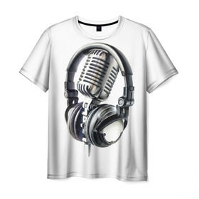 Мужская футболка 3D с принтом Диджей в Новосибирске, 100% полиэфир | прямой крой, круглый вырез горловины, длина до линии бедер | dj | klub | music | диджей | клуб | микрофон | музыка | наушники
