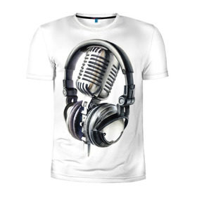 Мужская футболка 3D спортивная с принтом Диджей в Новосибирске, 100% полиэстер с улучшенными характеристиками | приталенный силуэт, круглая горловина, широкие плечи, сужается к линии бедра | dj | klub | music | диджей | клуб | микрофон | музыка | наушники