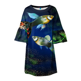 Детское платье 3D с принтом Аквариумные рыбки в Новосибирске, 100% полиэстер | прямой силуэт, чуть расширенный к низу. Круглая горловина, на рукавах — воланы | аквариум | вода | водоросли | природа | рыба | рыбка | туризм