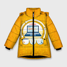 Зимняя куртка для девочек 3D с принтом Программирование 3 в Новосибирске, ткань верха — 100% полиэстер; подклад — 100% полиэстер, утеплитель — 100% полиэстер. | длина ниже бедра, удлиненная спинка, воротник стойка и отстегивающийся капюшон. Есть боковые карманы с листочкой на кнопках, утяжки по низу изделия и внутренний карман на молнии. 

Предусмотрены светоотражающий принт на спинке, радужный светоотражающий элемент на пуллере молнии и на резинке для утяжки. | день программиста | код | подарок | праздник | программист
