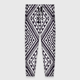 Женские брюки 3D с принтом Тартан в Новосибирске, полиэстер 100% | прямой крой, два кармана без застежек по бокам, с мягкой трикотажной резинкой на поясе и по низу штанин. В поясе для дополнительного комфорта — широкие завязки | орнамент | черно белый | этно