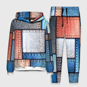 Мужской костюм 3D (с толстовкой) с принтом Джинсовый стиль в Новосибирске,  |  | заплатки | разноцветный | текстура | ткань