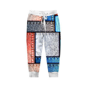 Детские брюки 3D с принтом Джинсовый стиль в Новосибирске, 100% полиэстер | манжеты по низу, эластичный пояс регулируется шнурком, по бокам два кармана без застежек, внутренняя часть кармана из мелкой сетки | Тематика изображения на принте: заплатки | разноцветный | текстура | ткань