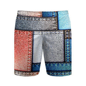 Мужские шорты 3D спортивные с принтом Джинсовый стиль в Новосибирске,  |  | Тематика изображения на принте: заплатки | разноцветный | текстура | ткань