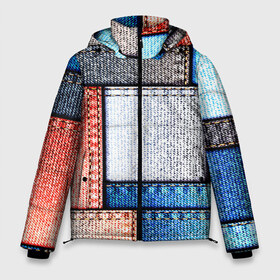 Мужская зимняя куртка 3D с принтом Джинсовый стиль в Новосибирске, верх — 100% полиэстер; подкладка — 100% полиэстер; утеплитель — 100% полиэстер | длина ниже бедра, свободный силуэт Оверсайз. Есть воротник-стойка, отстегивающийся капюшон и ветрозащитная планка. 

Боковые карманы с листочкой на кнопках и внутренний карман на молнии. | Тематика изображения на принте: заплатки | разноцветный | текстура | ткань
