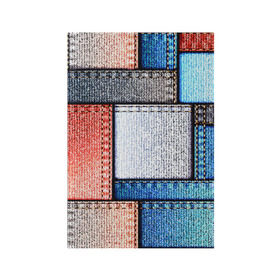 Обложка для паспорта матовая кожа с принтом Джинсовый стиль в Новосибирске, натуральная матовая кожа | размер 19,3 х 13,7 см; прозрачные пластиковые крепления | заплатки | разноцветный | текстура | ткань