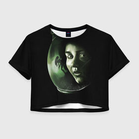 Женская футболка 3D укороченная с принтом Чужой в Новосибирске, 100% полиэстер | круглая горловина, длина футболки до линии талии, рукава с отворотами | Тематика изображения на принте: alien | aliens | cinema | film | predator | фильм | чужой