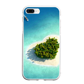 Чехол для iPhone 7Plus/8 Plus матовый с принтом Остров в Новосибирске, Силикон | Область печати: задняя сторона чехла, без боковых панелей | вода | дерево | лето | море | океан | остров | пальмы | песок | сердечко | сердце | синий