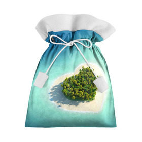 Подарочный 3D мешок с принтом Остров в Новосибирске, 100% полиэстер | Размер: 29*39 см | Тематика изображения на принте: вода | дерево | лето | море | океан | остров | пальмы | песок | сердечко | сердце | синий
